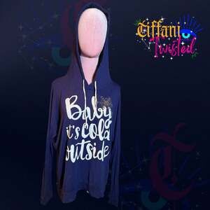 Baby It’s Cold Outside Navy Graphic Hoodie Gold Snowflake Boutique Top Size M